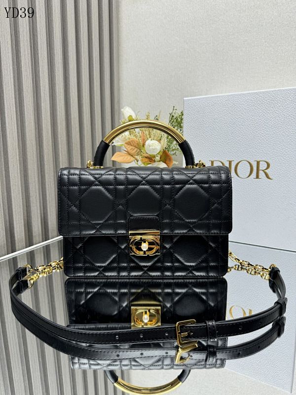 Diiior YD39075 Ange Handbag Black Quilted Leather