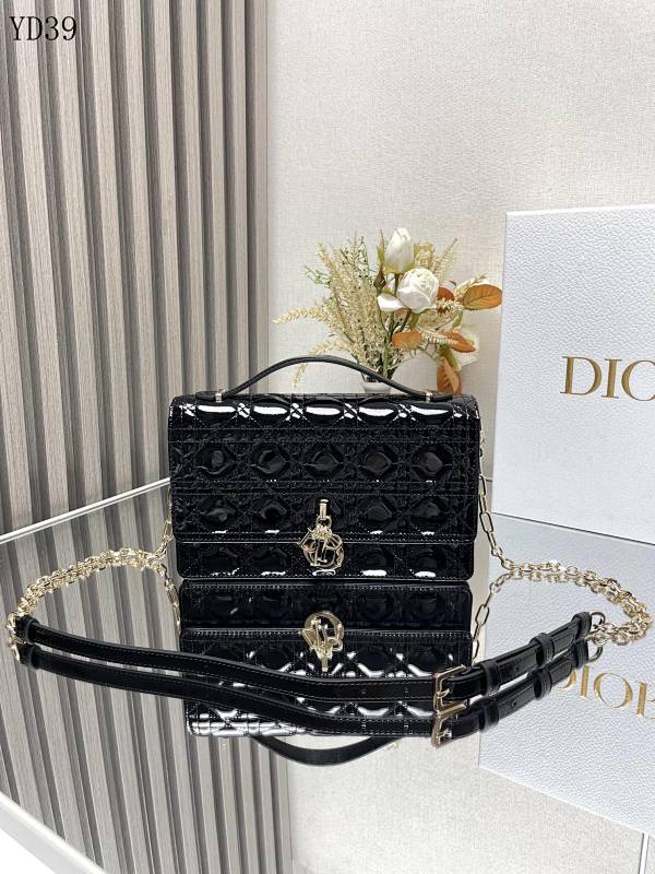 Diiior YD39073 Miss Diiior Black Patent Leather Top Handle Bag