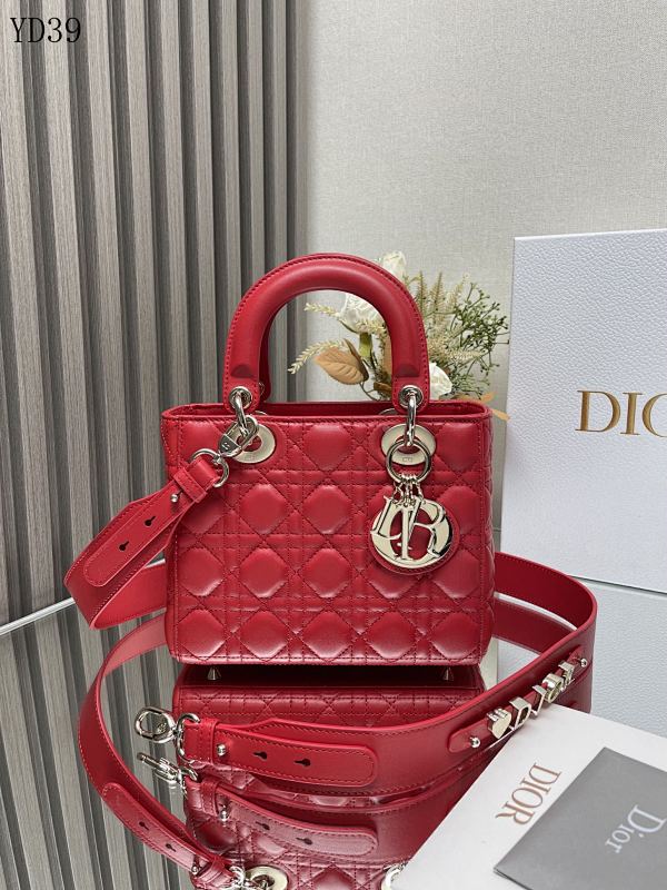 Diiior Lady Diiior Bag Model YD39063 Red Quilted Leather