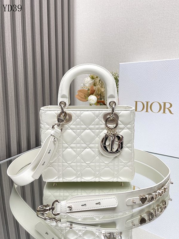 Diiior Lady Diiior Mini Quilted White Leather Handbag