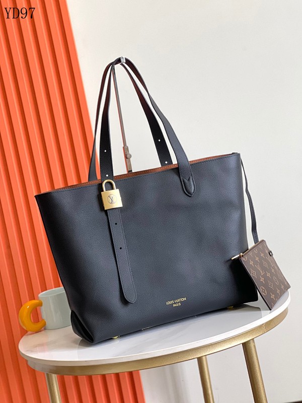 LVutton YD97 Tote Bag - Dark Blue Leather with Gold Hardware