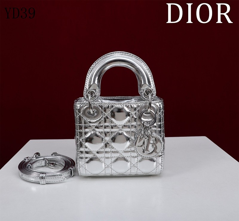 Diiior YD39 Lady Diiior Micro Quilted Silver Leather Handbag