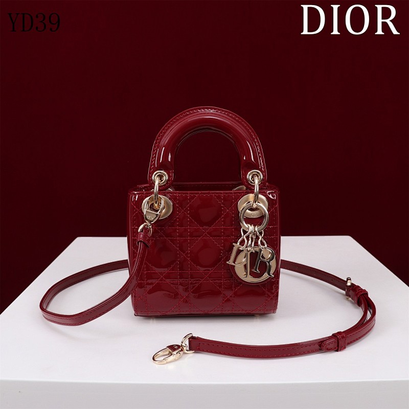 Diiior YD39050 M0856 Mini Quilted Patent Leather Crossbody Bag