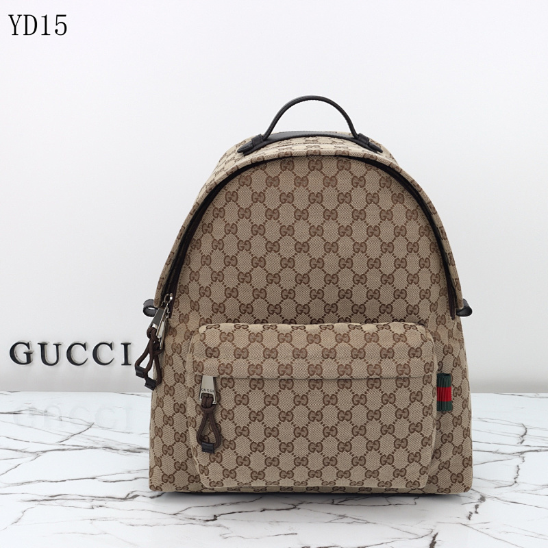 Gucc1 YD15 Backpack with GG Supreme Canvas and Leather Trim