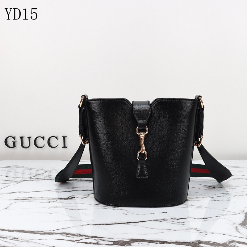 Gucc1 YD15 Bucket Bag Black Leather Crossbody