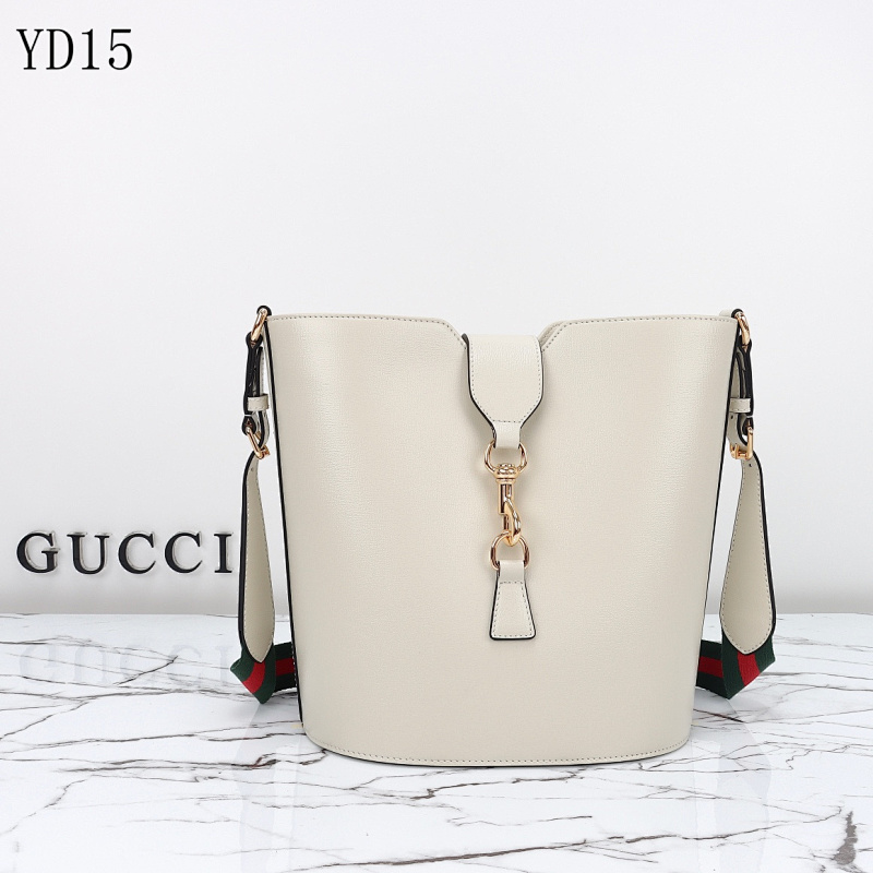 Gucc1 YD15059 White Leather Bucket Bag
