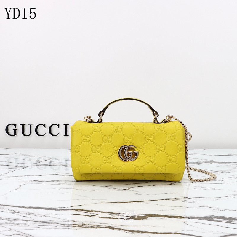 Gucc1 YD15 Marmont Mini Bag Yellow GG Embossed Leather