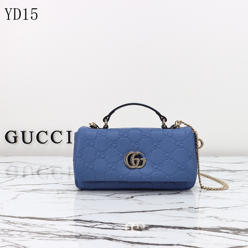 Gucc1 YD15062 GG Marmont Blue Embossed Leather Shoulder Bag