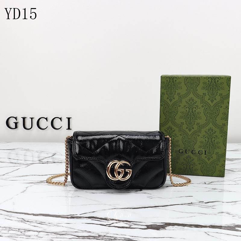 Gucc1 YD15040 Quilted Patent Leather Shoulder Bag