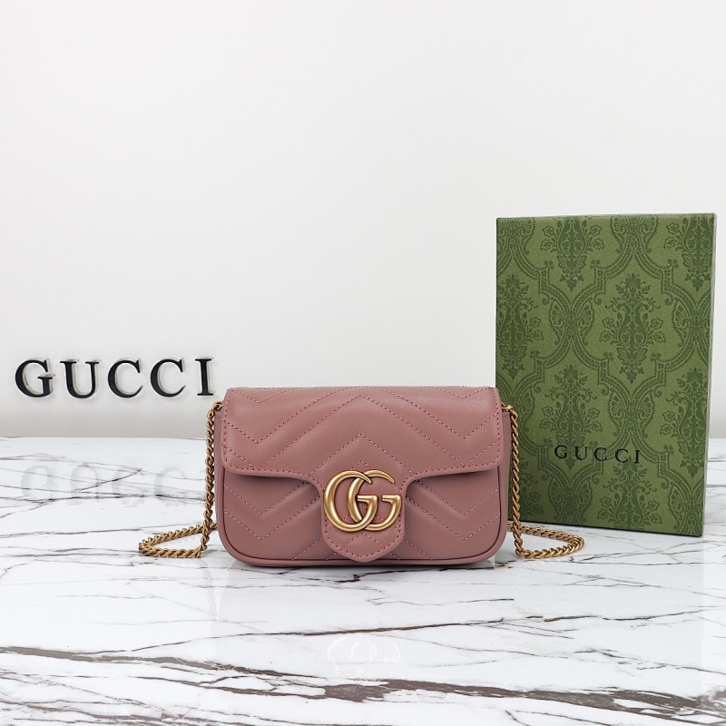 Gucc1 YD15034 Pink Quilted Leather Shoulder Bag