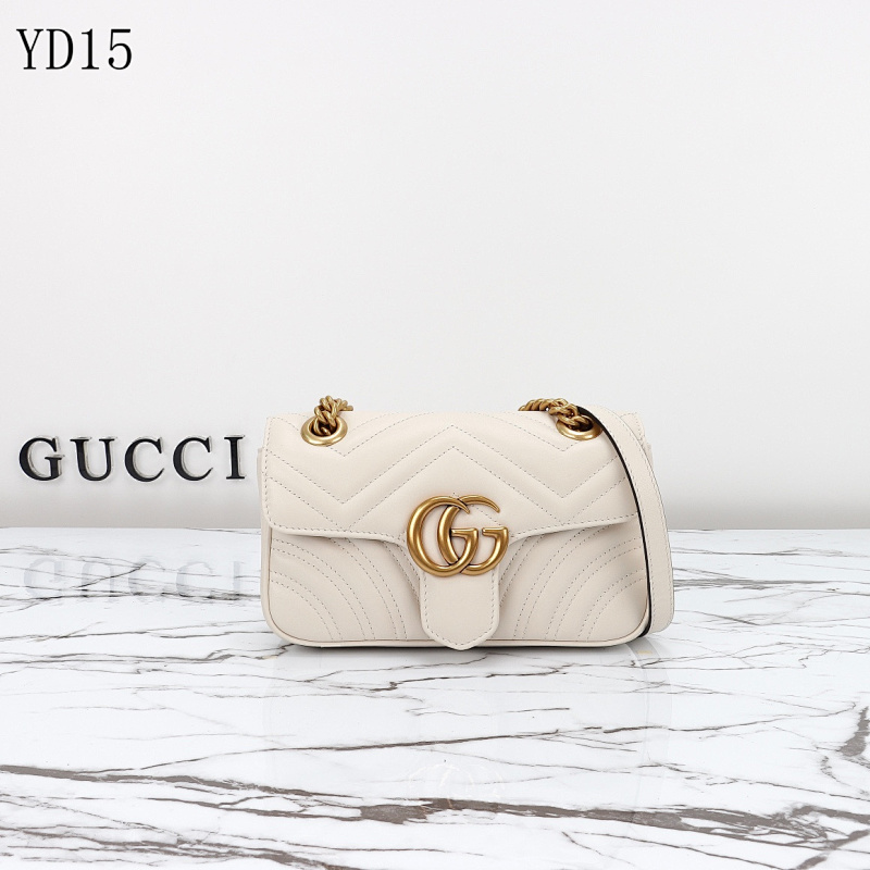 Gucc1 YD15 Marmont Mini Bag White Quilted Leather