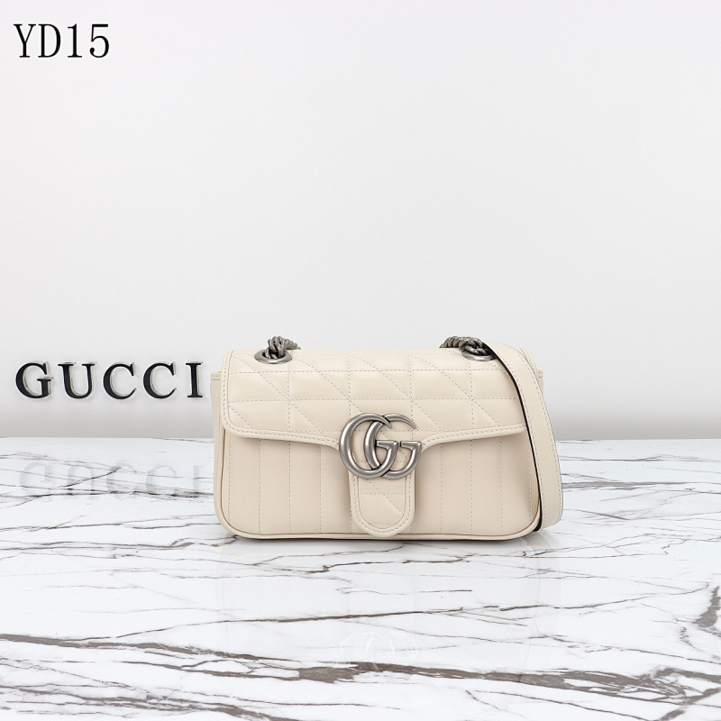 Gucc1 YD15 Quilted White Leather GG Marmont Crossbody Bag