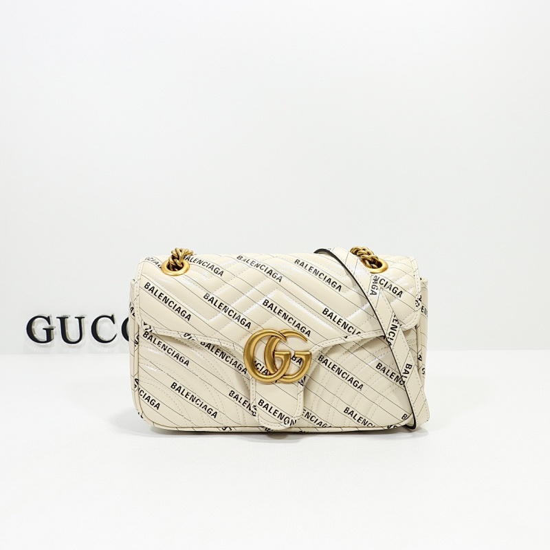 Gucc1 YD15058 White Leather Shoulder Bag