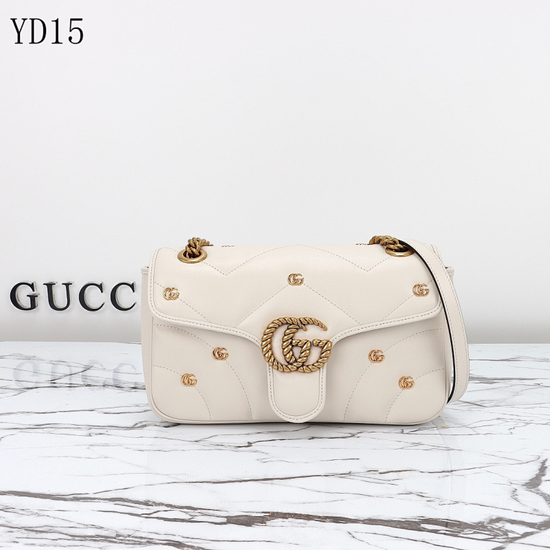 Gucc1 YD15068 White Quilted Leather Shoulder Bag