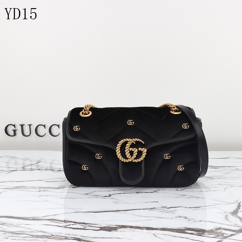 Gucc1 YD15 Quilted Velvet Shoulder Bag