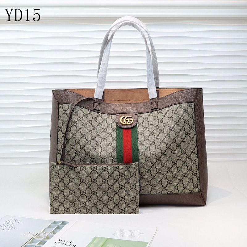 Gucc1 YD15 Tote Bag with Signature GG Canvas and Web Stripe
