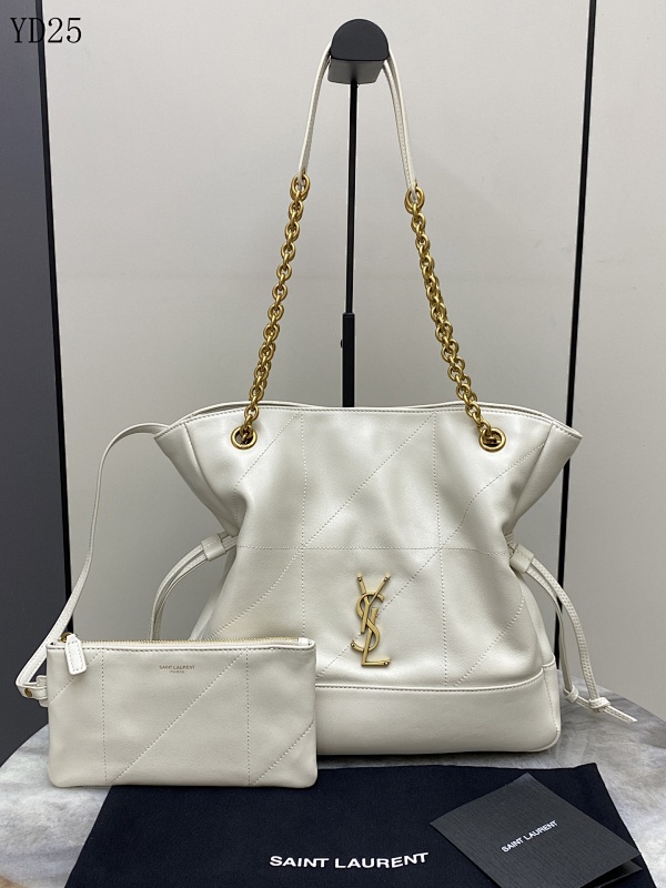 SntLaurent YD25080 Small Jamie Tote Bag in White Lambskin with Gold Hardware