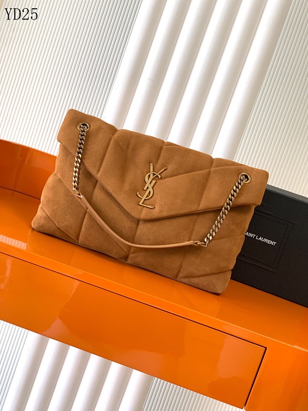 YSL LouLou PUFFER Suede Bag – Caramel Brown