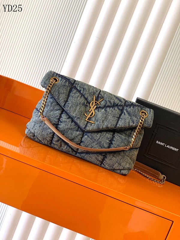 YSL YD25060 Loulou Puffer Medium Quilted Denim Bag