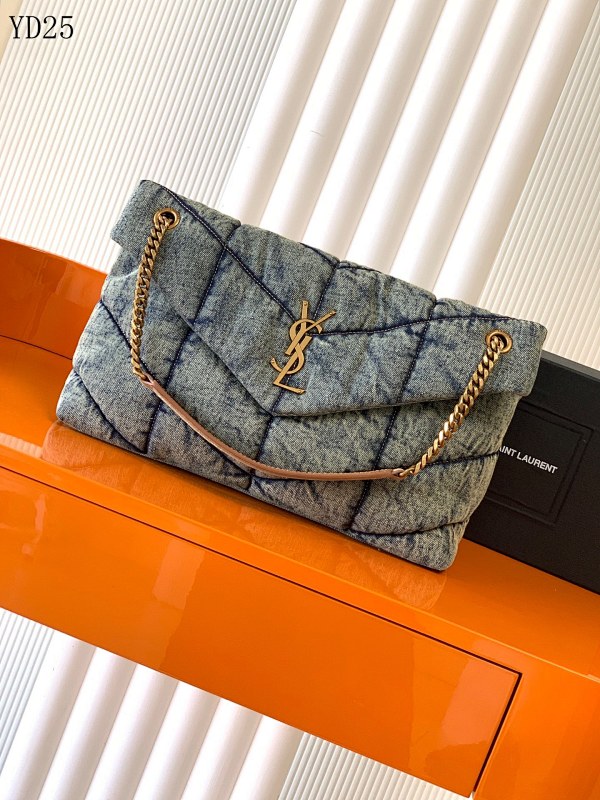 SntLaurent YD25062 Loulou Puffer Denim Large Quilted Bag