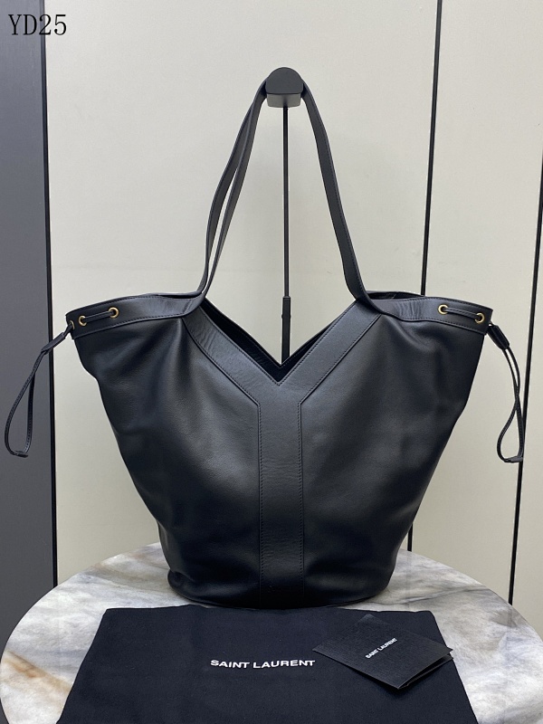 YSL YD25088 Large Hobo Bag in Black Grained Leather with Gold Hardware