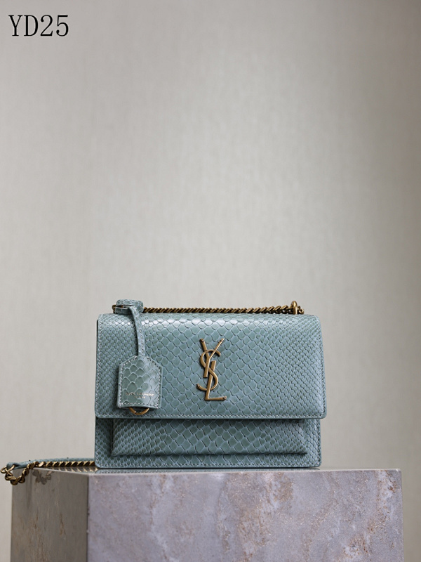 YSL YD25068 Sunset Bag in Mint Green Python-Embossed Leather