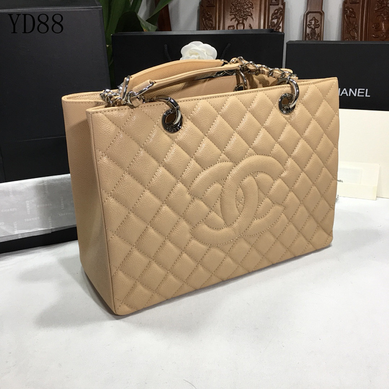 CHANELL YD88065 A50995 Quilted Beige Caviar Leather Flap Bag