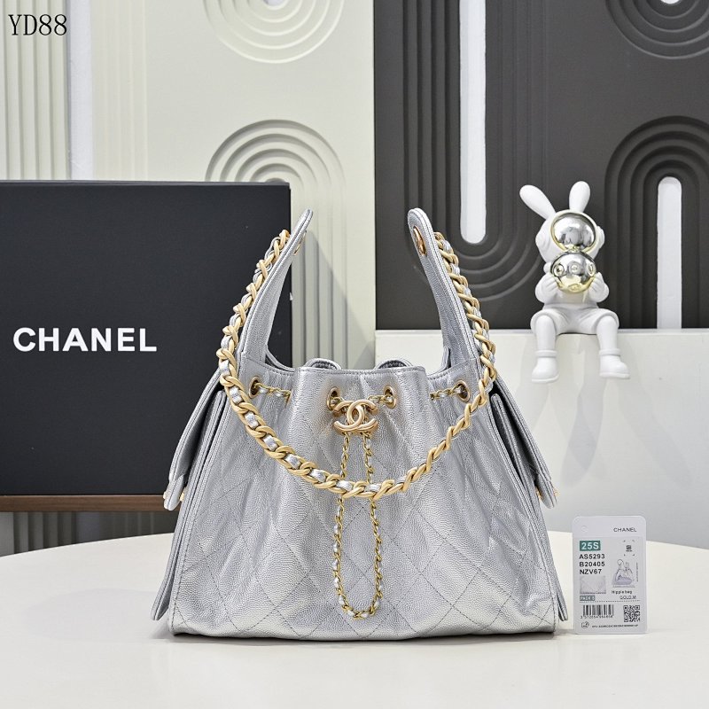 CHANELL YD88095 Quilted Silver Leather Shoulder Bag