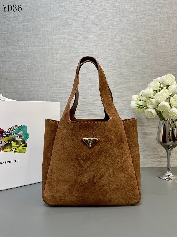 PRADA YD36066 Large Suede Tote Bag