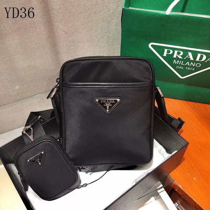 Pr4da 2VH112 Tri-Compartment Nylon Crossbody Bag