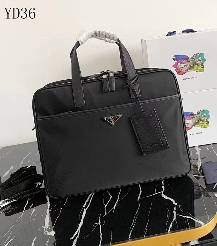 Pr4da 2VE407 Black Briefcase with Dual Compartment
