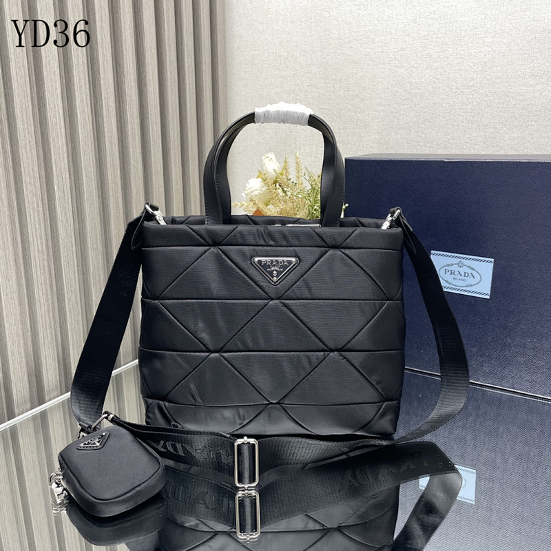 Pr4da YD36 Quilted Tote Bag with Detachable Shoulder Strap