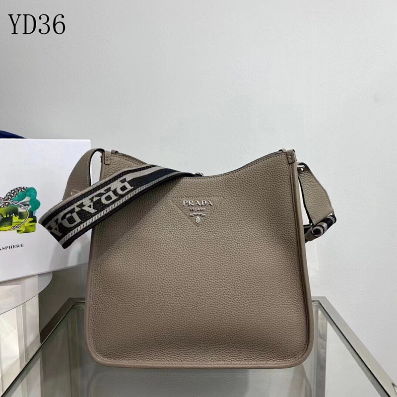 Pr4da YD36080 Saddle Bag in Beige with Striped Trim