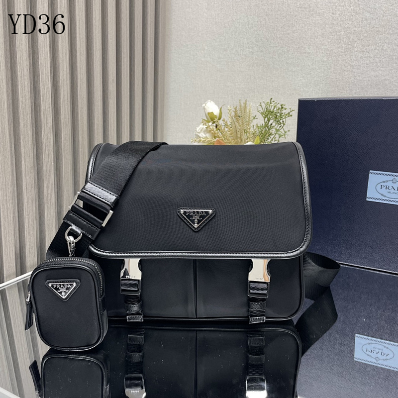 Pr4da 2VD769A Nylon Saffiano Leather Messenger Bag