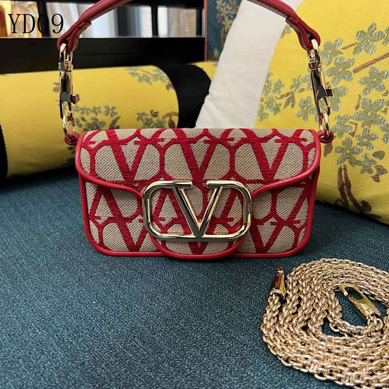 Valentiino YD09070 Mini Lock Bag – Red and Beige VLogo Canvas