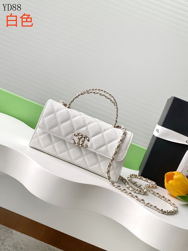 CHANELL YD88 White Quilted Caviar Leather Flap Bag with Chain