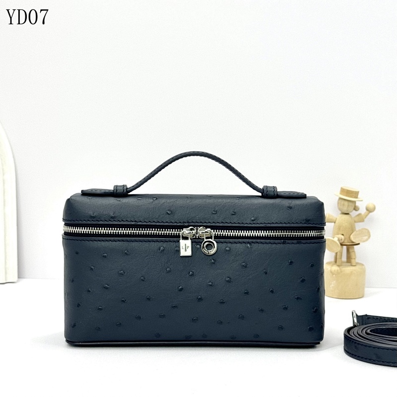 LoroPiana YD07 Ostrich-Embossed Leather Crossbody Bag