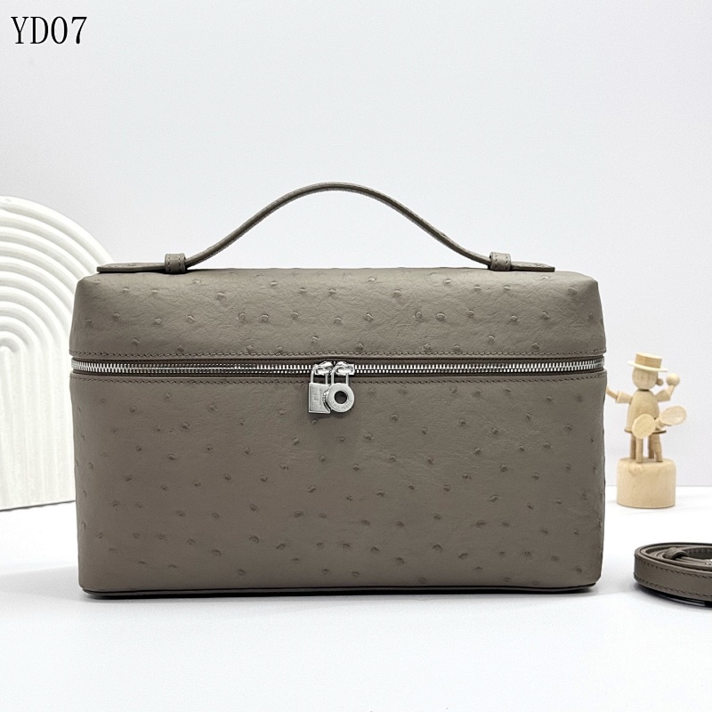 LoroPiana YD07 Extra Pocket L27 Ostrich-Embossed Leather Bag