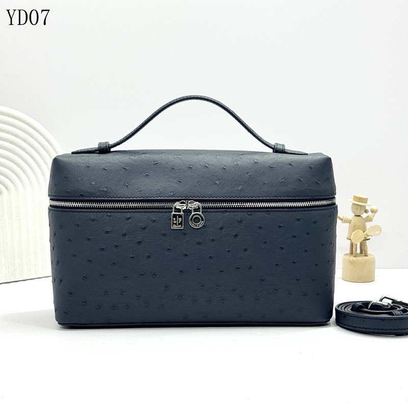LoroPiana YD07 Extra Pocket Ostrich-Embossed Briefcase