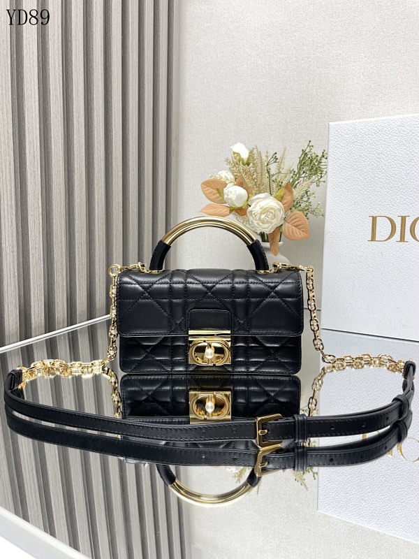 Diiior YD89072 Mini Diiior Ange Bag Black Quilted Leather