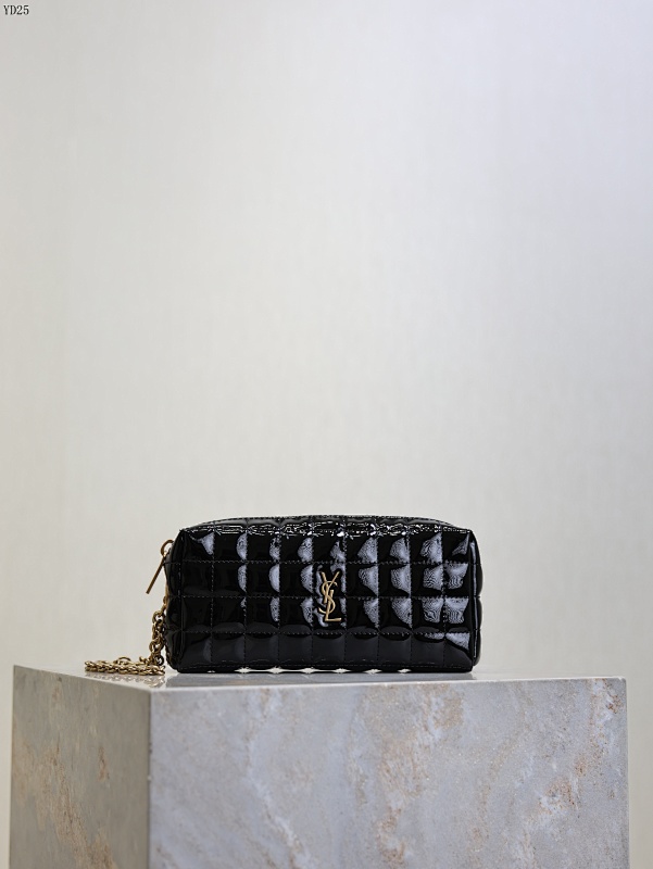 YSL YD25045 Quilted Patent Leather Wallet on Chain