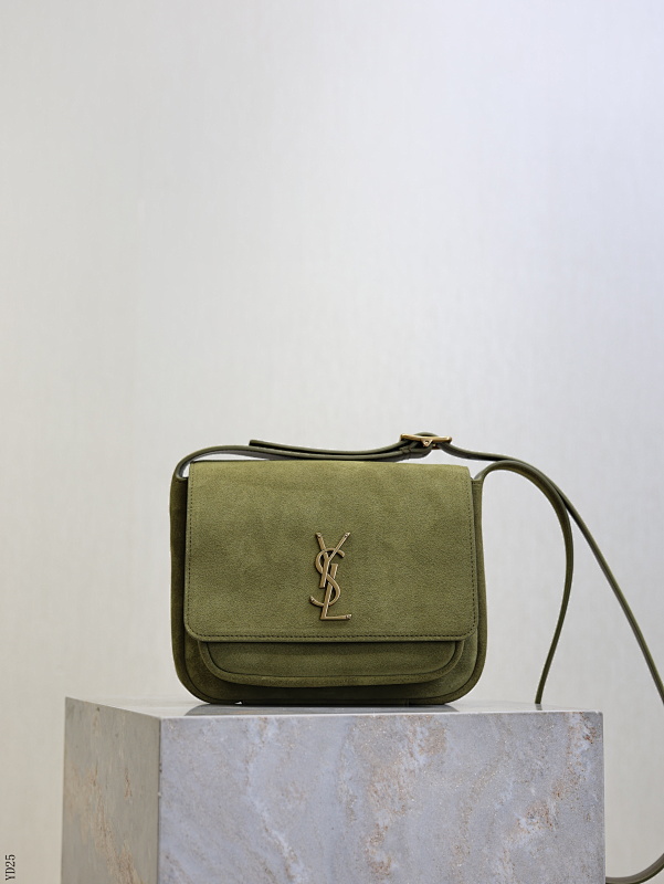 YSL YD25073 Green Suede Shoulder Bag with Gold Hardware