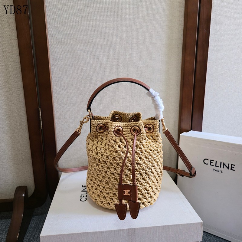 C3linee YD87083 Raffia Drawstring Bucket Bag
