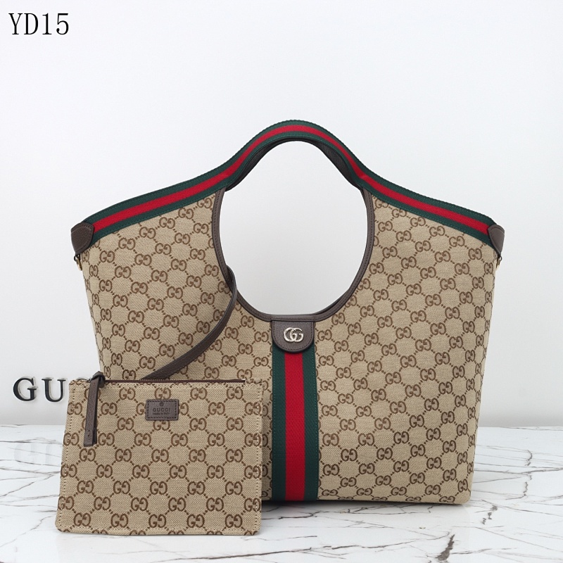 Gucc1 YD15 Tote Bag with Web Stripe and Matching Pouch