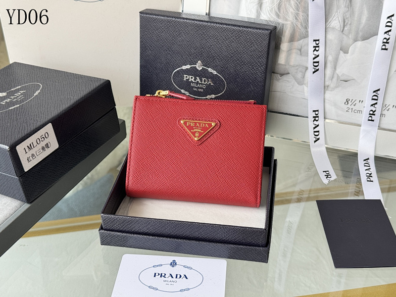 Pr4da 1ML050 Red Saffiano Leather Wallet with Triangular Logo