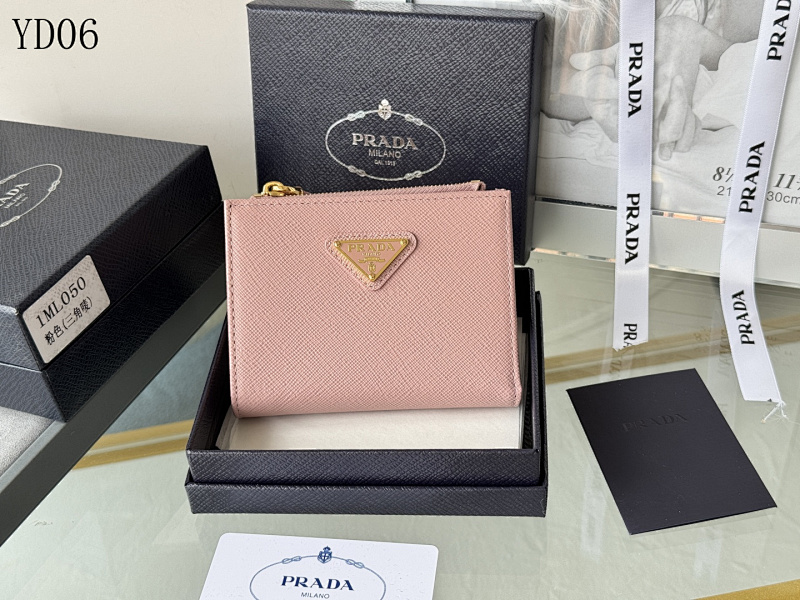 Pr4da 1ML050 Pink Saffiano Leather Wallet Card Holder