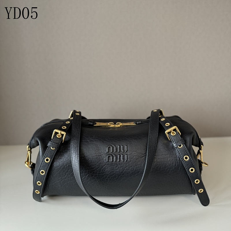 MIUMIU YD05 Black Leather Shoulder Bag with Gold Hardware