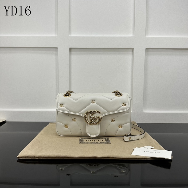 Gucc1 YD16064 Twisted Double G White Leather Tote