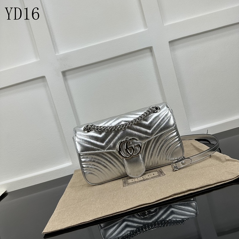 Gucc1 YD16055 Silver Quilted Chain Shoulder Bag