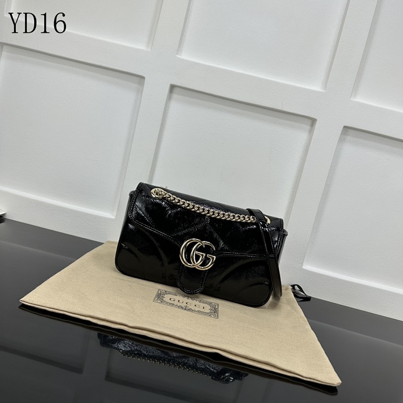 Gucc1 YD16058 Black Patent Leather GG Marmont Shoulder Bag